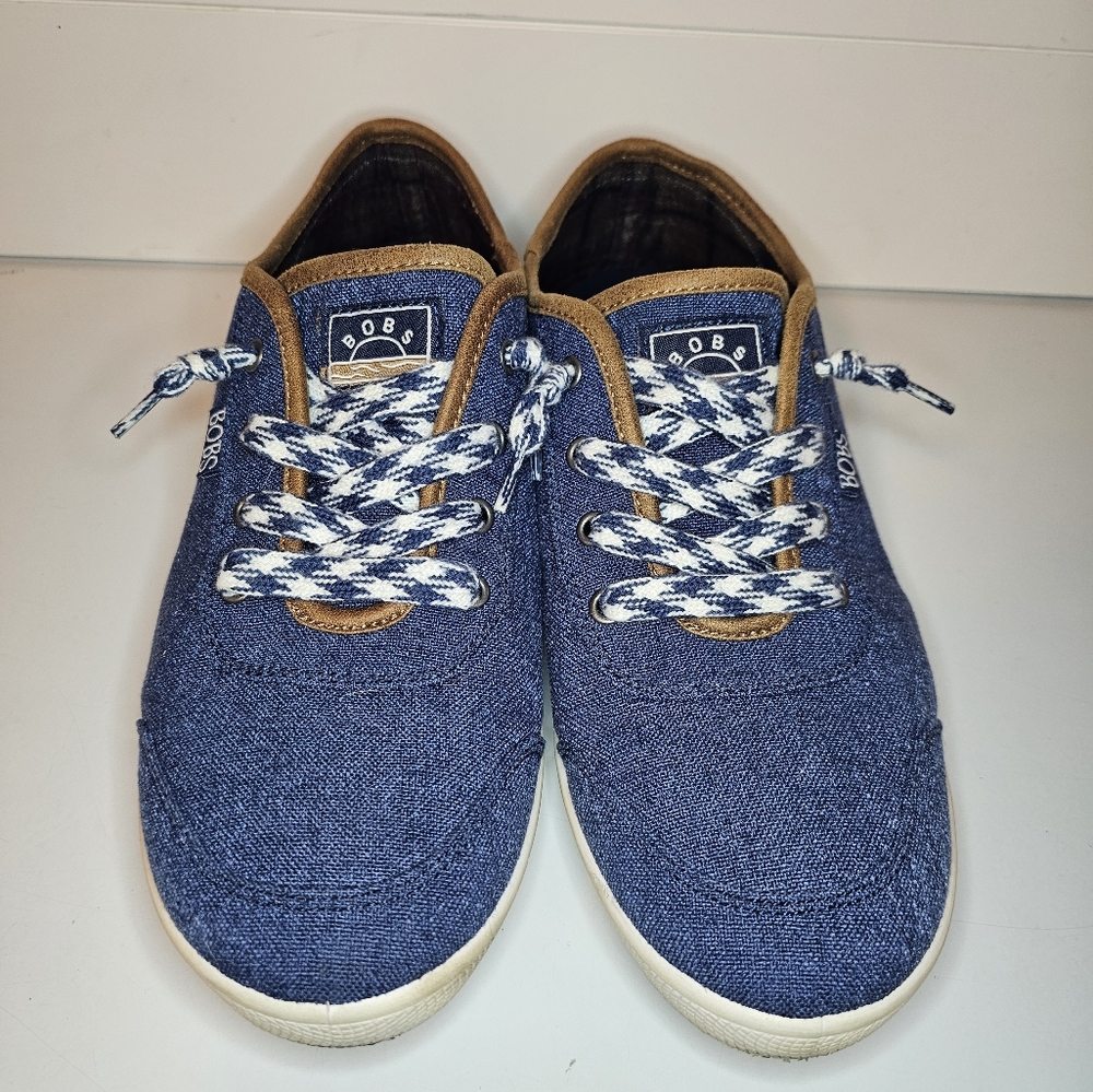 Bobs by Skechers Navy Blue Be Cute Slip On Shoe Sneaker Lace Up Womens 9 113272
